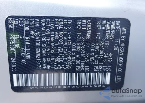 2021 Nissan Rogue Sv Intelligent Awd из США, поврежденный, VIN JN8AT3BBXMW213475